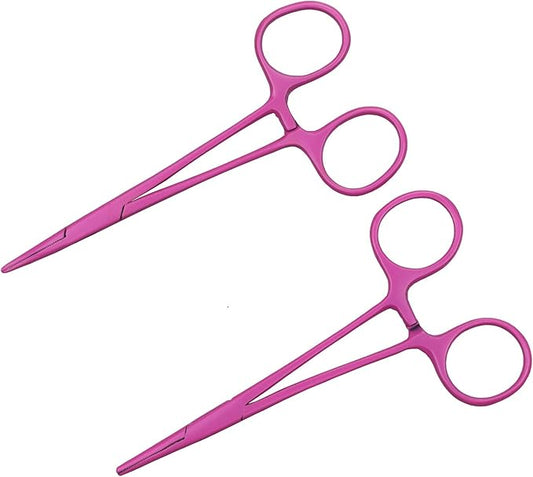 Pet Colourful Stainless Steel Hemostat Hemostatic Forcep,Pet Ear Hair Pull Forcep,Bend Head and Straight Head kit (Pink)