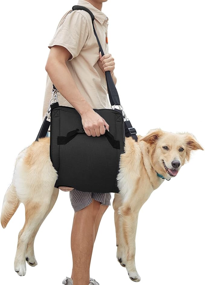 Dog Carry Sling, Emergency Backpack Pet Legs Support & Rehabilitation Dog Lift Harness for Nail Trimming, Dog Carrier for Senior Dogs Joint Injuries, Arthritis, Up and Down Stairs(XL, Black)