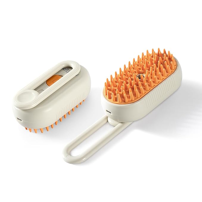 | Pet Steam Mist Brush | Grooming Spray Brush for Dogs, Cats, and More! | Brush for Massage | Hair Brush for Removing Tangled and Loose Hair (Orange)