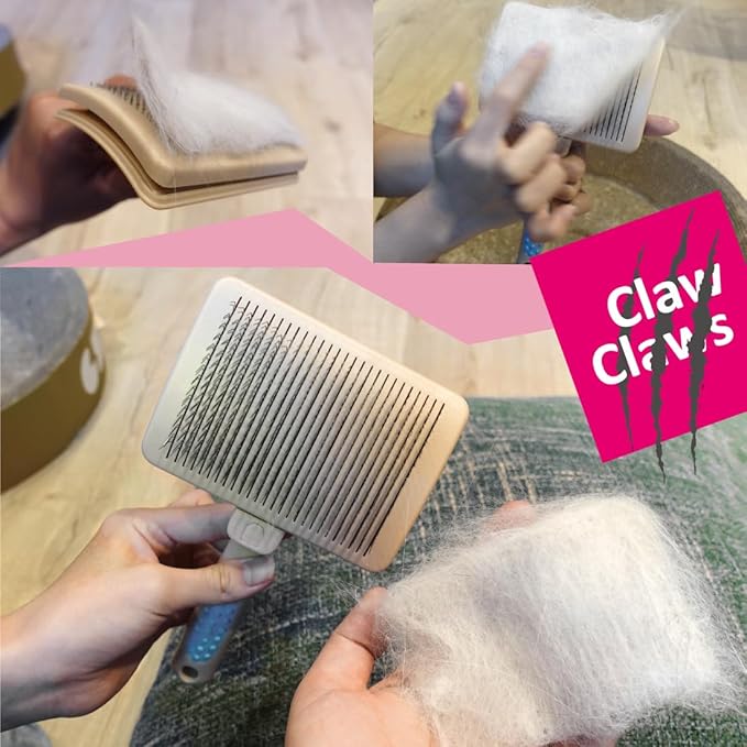 Pet Slicker Brush for Large Dogs, Plastic Handle, Gently Remove Tangled and Mats Hair, Pet Grooming Brush Tool, Sheepskin Wool Carders (8" Quick Cleaning)