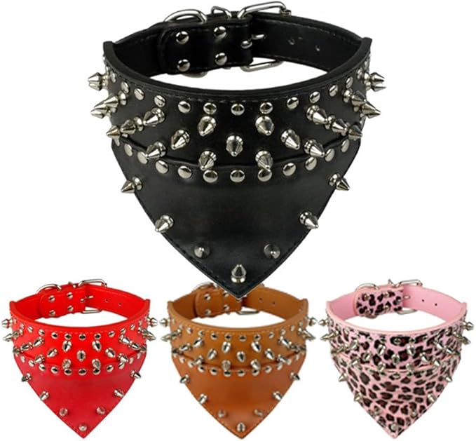 Dogs Kingdom 20"-26" Length Triangle Collar Design Spiked Silver Rivets Studded Leather Dog Collar Heavy Duty for Medium Large Breeds Pitbull Mastiff Boxer Bully White L