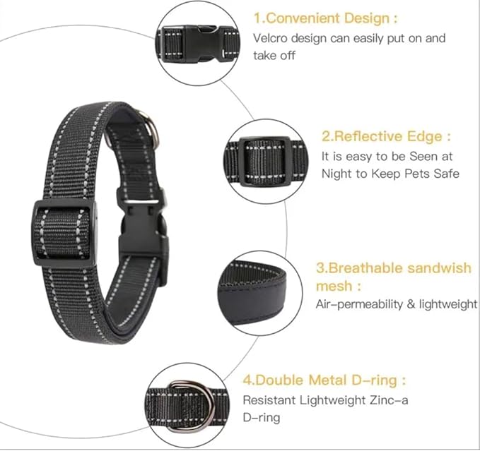 Reflective Dog Collar,Soft Neoprene Padded Breathable Nylon Pet Collar Adjustable