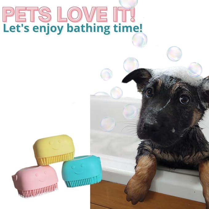 Silicone Pet Grooming Brush with Shampoo Dispenser - Dog, Cat, and Puppy Massage Brush for Bath Time