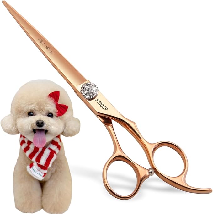 Rose Gold Titanium Professional 7'' Straight Dog Grooming Scissors Cutting Dog Hair for Dogs Pet Japan 440C Right Handed Dog Trimming Scissors for Teddy Shih Tzu (7,Straight)