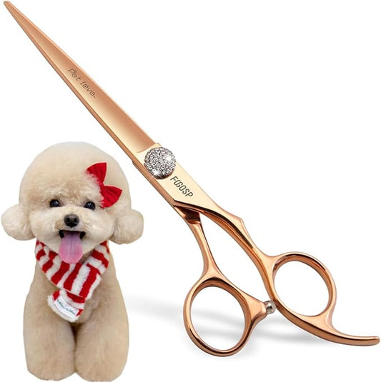 Rose Gold Titanium Professional 7'' Straight Dog Grooming Scissors Cutting Dog Hair for Dogs Pet Japan 440C Right Handed Dog Trimming Scissors for Teddy Shih Tzu (7,Straight)