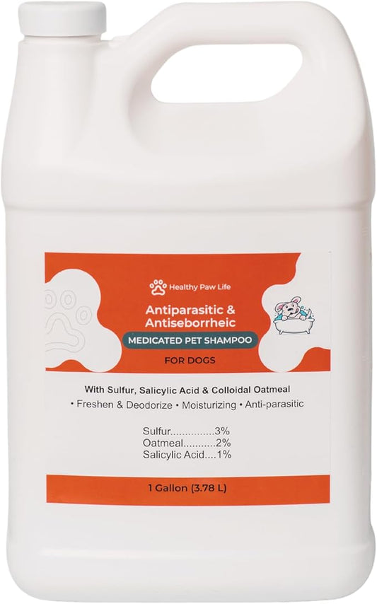 Antiparasitic & Antiseborrheic Dog Shampoo - Sulfur, Salicylic Acid and Oatmeal - Dry, Itchy, Hot Spot, Dermatitis (1 Gal)