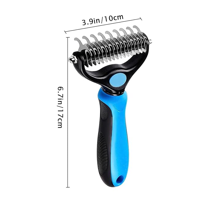 Deshedder Brush for Dogs and Cats, Double Sided Undercoat Rake for Matted Hair/Fur, Furever Brush, Blue