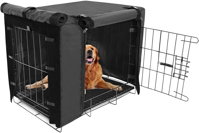 Durable Dog crate cover Double Door for large pet cover Kennel Covers Universal Fit for 48 inches Wire Dog Crate (48 Inch (48" L x 30" W x 33" H))-Black