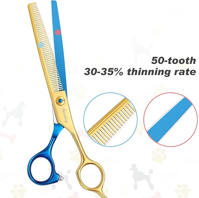 Dog Cat Scissors for Grooming, Pet Shears for Thick Coats and Matted Hair, Thinner Curved Straight Chunker Stainless Steel Shears