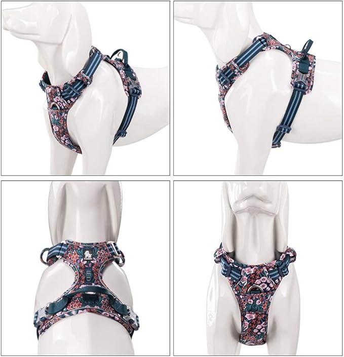 La La Pet® No Pull Dog Harness with Front Clip, Reflective Dog Vest Harness with Handle Floral Neoprene Padded Dog Vest for Puppy Small Medium Large Dogs 3 Snap Buckles Easy to Put on & Take Off