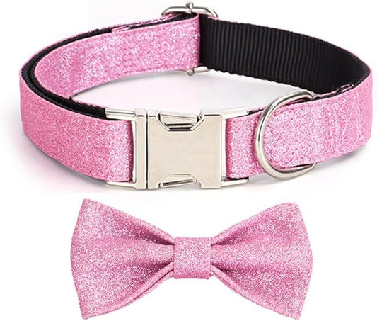 YSHOME&PET Bling Dog Collar with Bow Tie, Adjustable Bowtie Dog Collar with Metal Buckle D-Ring Soft Pet Collars for Cats Small Medium Large Boy or Girl Dogs Daily Walking or Holiday Party