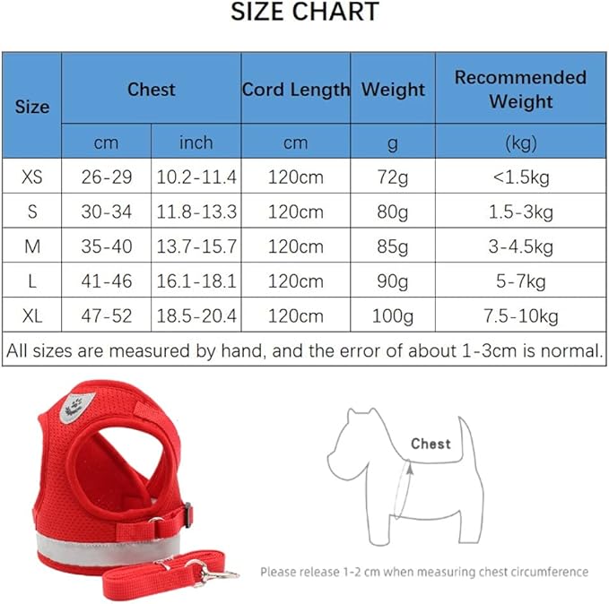 Cat Harnesses for Small Dogs - Cat Harnesses and Leashes for Walking, Adjustable Reflective Step in Dog Harness for Small Dog and Cat (Red, XS (10.2” – 11.4”))