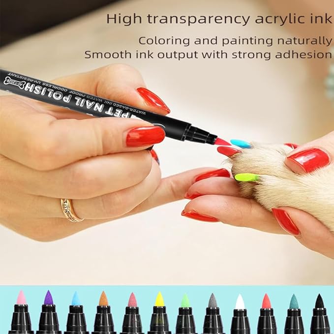 Quick Dry Dog Nail Polish Pens 12 Colors,Pet Safe and Non-Toxic Nail Polish Easy Application for Dogs, Cats, and Small Pets Nail Accessories
