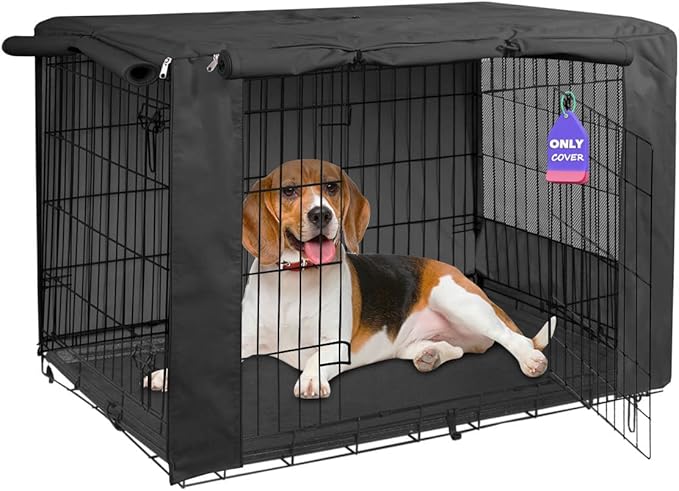 HiCaptain Dog Crate Cover for 42 Inches Wire Crates, Heavy-Duty Polyester Indoor Dog Kennel Cover Universal Fit for 1 2 Doors Standard Metal Cage (Black)