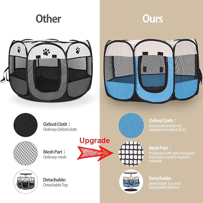 Foldable Pet Dog Playpen, Pop Up Portable Cat Playpen, Indoor/Outdoor for Kitten Puppy Play Pen, Cats Crate Tent with Carrying Bag, 600D Oxford (Sky Blue + Beige, Medium (31.5"x31.5"x23"), 8)