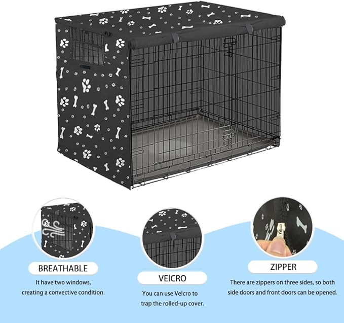 Dog Crate Cover, Dog Kennel Cover, Durable Breathable Dog Crate Cover 36 inch, Windproof Water Resistant Sun Protection Crate Cover Outdoor/Indoor, Black -S (36" L x 23" W x 25" H)