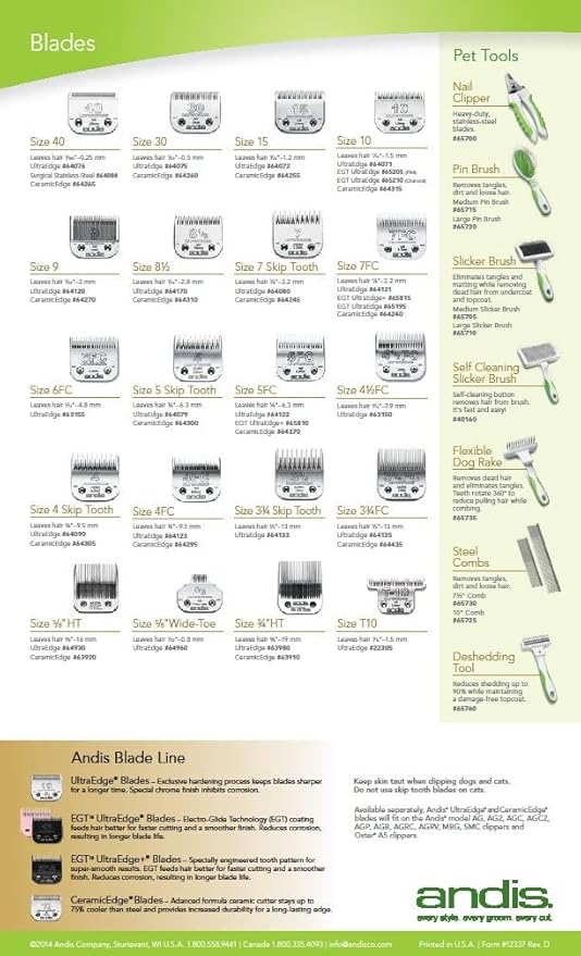 Andis 64090 Carbon-Infused Steel UltraEdge Dog Clipper Blade, Size-4 Skip-Tooth, 3/8-Inch Cut Length