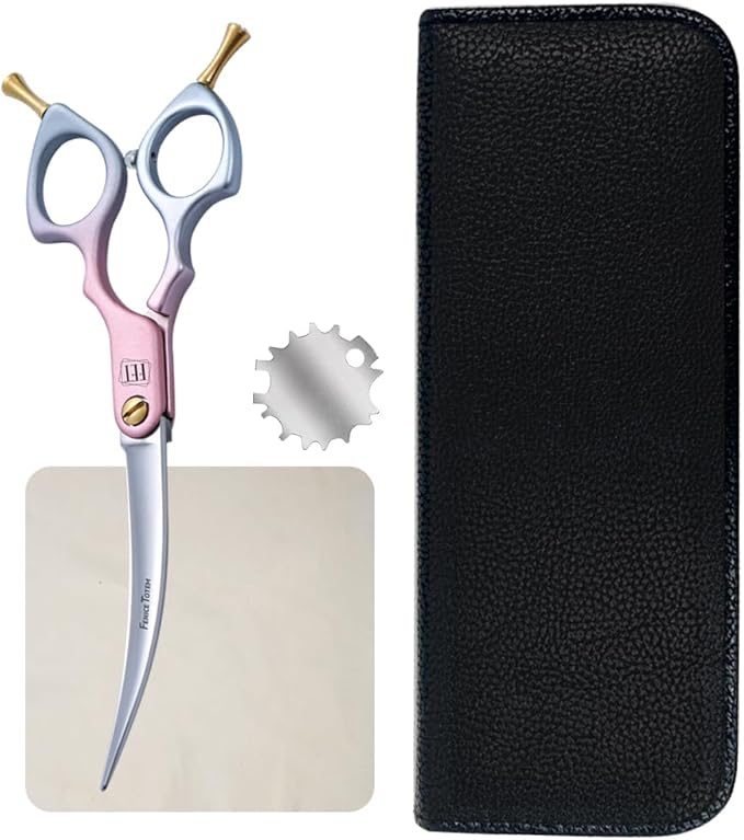 Fenice Dog Grooming Curved Scissors: 6.5" Pet Self-sharpening Split Finishing Shears for Dogs' Faces and Eyes Lightweight Ideal for Tight Spaces and Detailed Grooming Japan VG10 Alloy Steel 63HRC