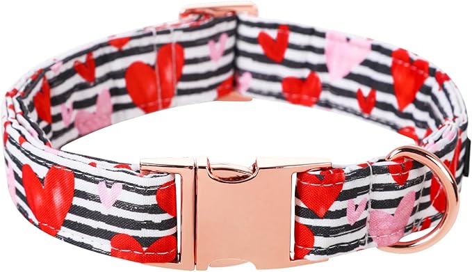 Lionet Paws Valentine Day Dog Collar, Heavy-Duty Cute Red Heart Pattern Fabric Pet Collar with Metal Buckle Necklace for Puppy and Cats Gift, X Small, Neck 8-12 inches