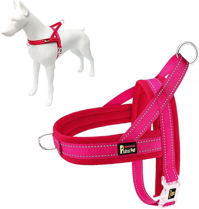 Plutus Pet No Pull Dog Harness with Breathable Mesh Padded, Adjustable Reflective Escape Proof Dog Harness, Quick Fit Dog Vest Harness for Small Medium Large Dogs(XL, Pink)