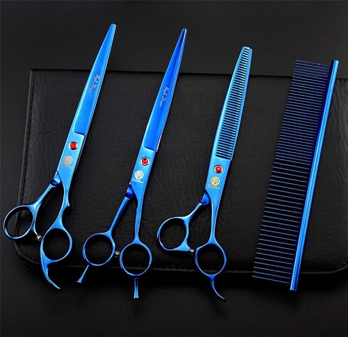 Purple Dragon 8.0" Titanium Multicolor Professional Pet Grooming Scissors Set,Straight & Thinning & Curved Scissors Shear with Bag for Dog Cat Grooming