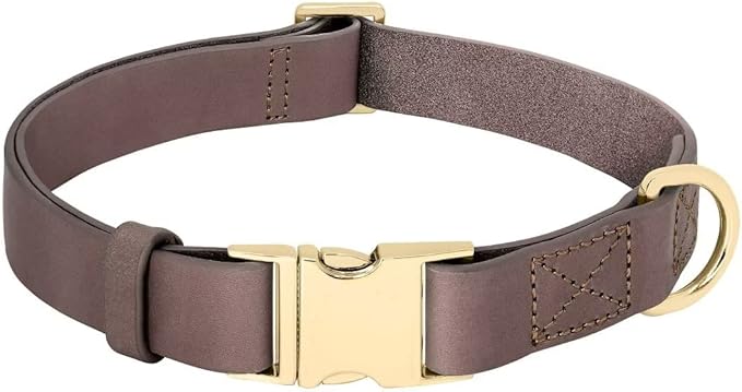 Beirui Genuine Leather Dog Collar with Quick Release Metal Buckle, Comfortable Leather Collar for Small Medium Large Dogs