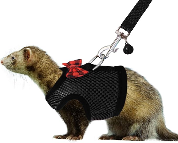 Rypet Small Animal Harness and Leash - Soft Mesh Small Pet Harness with Safe Bell, No Pull Comfort Padded Vest for Small Pet Black S