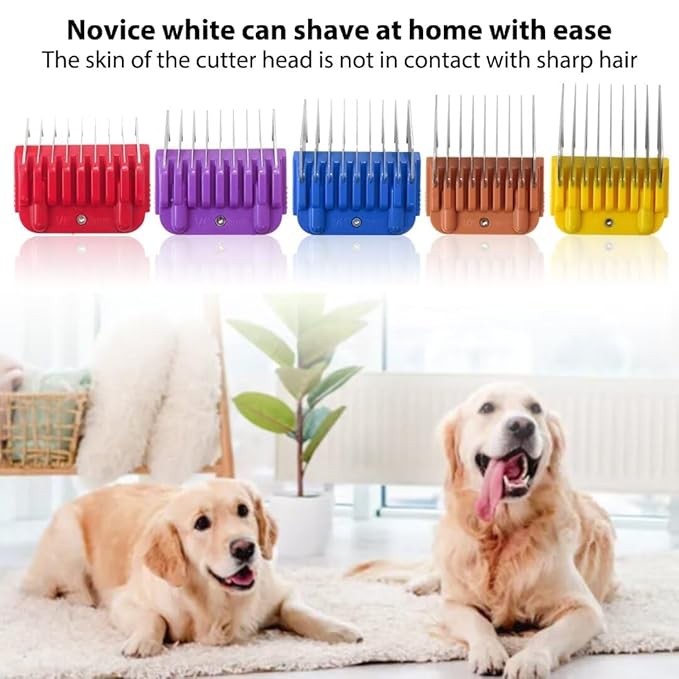 New Professional Animal Stainless Steel 5 Color Guide Comb Set for 10#/15#/30# Detachable Blade,Compatible for Andis/Oster A5/ Wahl KM Series Guards Clipper(Cutting Length 3mm-16mm)