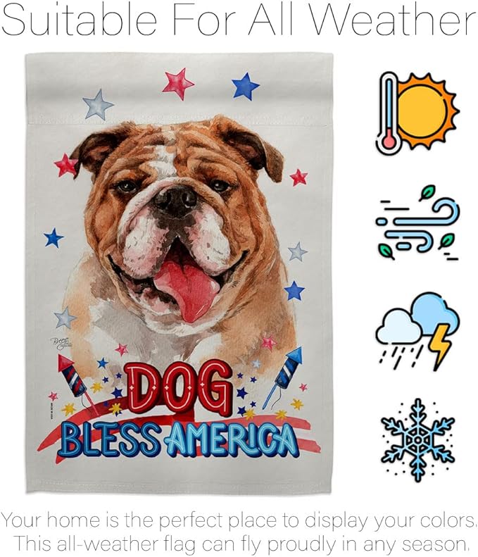 Breeze Decor Patriotic Bulldog House Flag Pack Dog Puppy Spoiled Paw Canine Fur Pet Nature Farm Animal Creature Applique Decoration Banner Small Garden Yard Gift Double-Sided, Made in USA