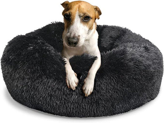 Dog Beds for Medium Dogs Washable Calming Bed for Dogs 30 Inches Black Fluffy and Soft Dog Bed Calm and Anti Anxiety Faux Fur Round Medium Sized Pet Bed for Dog