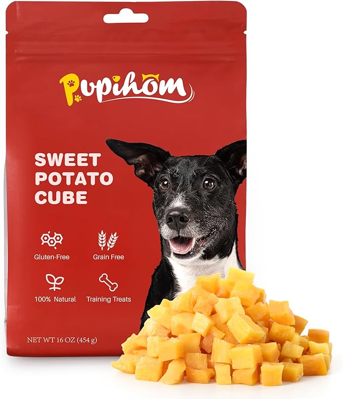 16OZ Sweet Potato Dog Training Treats，Potato Cube Dog Training Treats Reward Snacks for Small Medium Large Dogs， High Protein Dog Chewy Treats