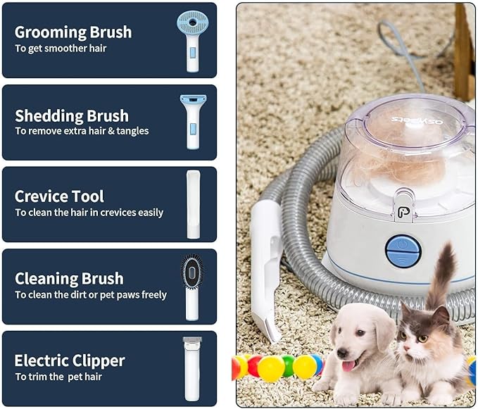 Pet Grooming Vacuum,Pet Grooming Kit & Vacuum Suction 99% Pet Hair,Dog Vacuum for Shedding Grooming,Pet Grooming Vacuum for Dogs&Cats,5 in-1 Pet Grooming Kit,Dog Hair Remover