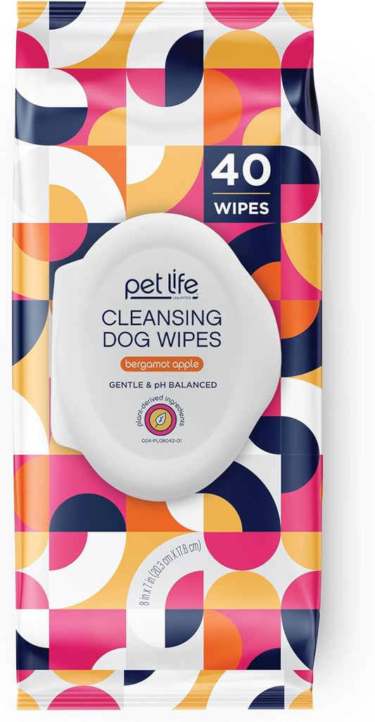 Pet Life Unlimited Pet Wipes for Dogs, Dog Cleaning Wipes - Plant-Based Dog Wipes with Moisturizing Aloe Leaf & Calendula - Made in The USA - Bergamot Apple Scent Dog Grooming Wipes - 40ct (Pack of 1)