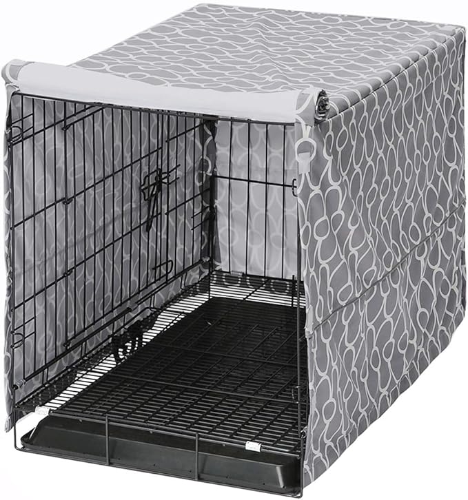 Dog Crate Cover for Wire Crates, Heavy Nylon Waterproof, Fits Most 30" inch Dog Crates, Easy to Put On, Take Off, and Adjust - Cover only - Gray - M