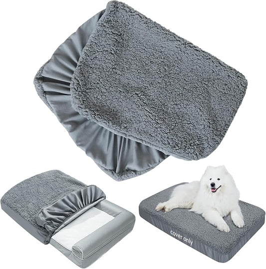 Dog Bed Covers 2 Pack Soft Plush Replacement Washable, Waterproof Dog Bed Liner Grey, Dog Mattress Cover, Pet Bed Cover 41x29 Inches, for Dog/Cat, Cover Only
