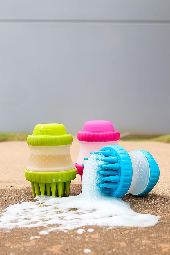 Dexas ScrubBuster Silicone Dog Washing Brush with Built-in Shampoo Reservoir, Pink