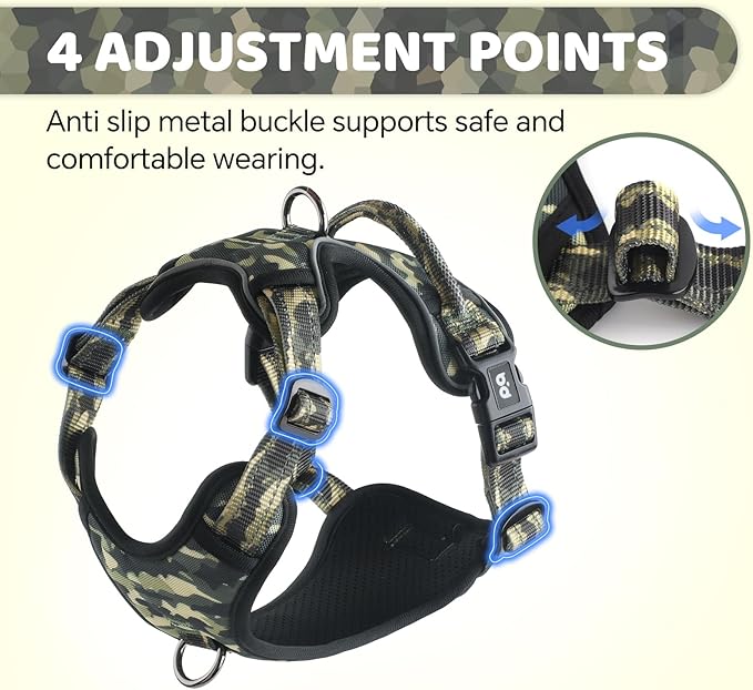 QQPETS No Pull Dog Harness with 2 Leash Clips，Adjustable Soft Padded Dog Vest, Reflective Outdoor Pet Oxford Vest with Easy Control Handle for Small to Large Dogs Walking Training