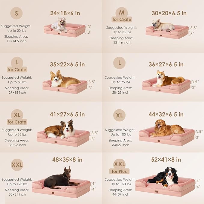EHEYCIGA Orthopedic Dog Beds for Extra Large Dogs, Waterproof Memory Foam XXL Dog Bed with Sides, Non-Slip Bottom and Egg-Crate Foam Big Dog Couch Bed with Washable Removable Cover, Dusty Pink