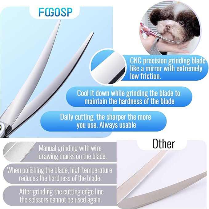 Professional Curved Dog Grooming Scissors with Sharper Self Grinding lightweight and finely trimmed split structure 6.5'' Japan VG10 63HRC for small dogs cat pet(Blue&Green)