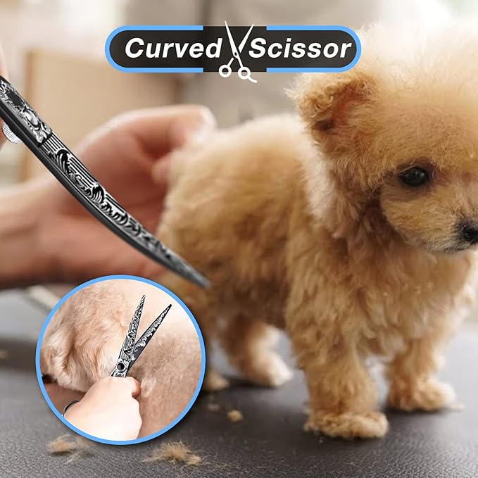 JASON 8 Inch Curved Dog Scissors BlackProfessional Curved Shear with Ergonomic Handle Japanese 440C Stainless Steel Pet Scissor for Dogs, Cats and Other Animals