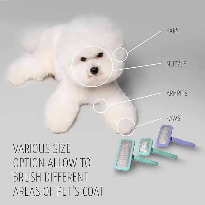 TAURO PRO LINE - Slicker Brush Rectangular S | Premium brush for dogs & cats with soft, flexible cushion ergonomic design. | Included: 1x grooming brush in Mint, Dimensions: Rectangular, 2,7 x 6.2in