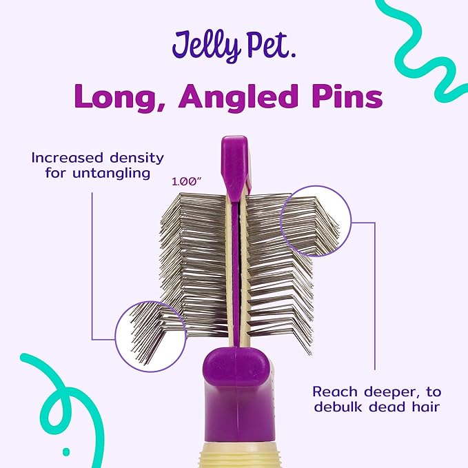 Jelly Pet Double Sided Dog Slicker Brush, Longer Pins, Flexible Head, Fine/Coarse Sides, Removes Unwanted Tangles, Medium, Pink