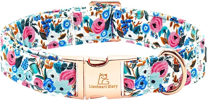Lionheart glory Dog Collar Pink Flower Dogs Collar Spring Summer Cute Collars Dog Girl or Boy Soft Durable Adjustable Dog Collars for Large Dogs Pet Gift