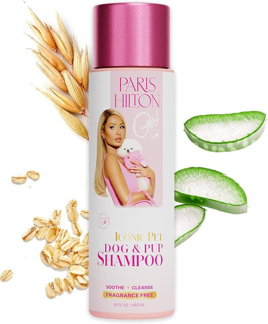 Paris Hilton Dog Shampoo - Fragrance-Free, Sulfate-Free, Vegan & Hypoallergenic for All Dog Breeds, with Oatmeal & Aloe for Healthy Coats & Salon-Quality Grooming, 16oz (480ml)