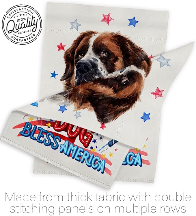 Breeze Decor Patriotic St Bernard Dog House Flag Pack Puppy Spoiled Paw Canine Fur Pet Nature Farm Animal Creature Applique Decoration Banner Small Garden Yard Gift Double-Sided, Made in USA