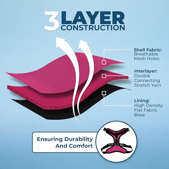 Voyager Step-in Lock Pet Harness - All Weather Mesh, Adjustable Step in Harness for Cats and Dogs by Best Pet Supplies - Fuchsia/Black Trim, L