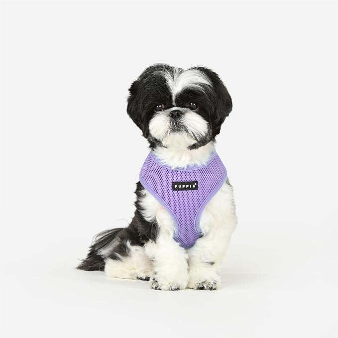 Puppia Soft Dog Harness No Choke Over-The-Head Triple Layered Breathable Mesh Adjustable Chest Belt and Quick-Release Buckle, Violet, Medium