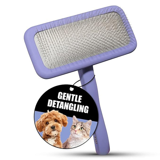 TAURO PRO LINE - Slicker Brush Rectangular L | Premium brush for dogs & cats with soft, flexible cushion ergonomic design. | Included:1x grooming brush in Purple, Dimensions: Rectangular, 4.7 x 6.6in