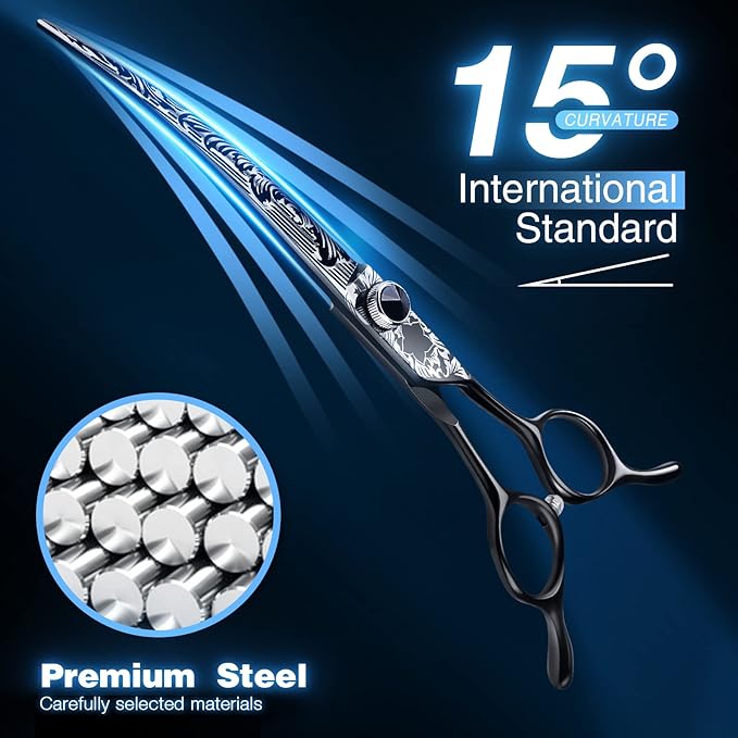 JASON 8 Inch Curved Dog Scissors BlackProfessional Curved Shear with Ergonomic Handle Japanese 440C Stainless Steel Pet Scissor for Dogs, Cats and Other Animals