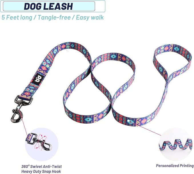 QQPETS Dog Harness Leash Set Adjustable Heavy Duty No Pull Halter Harnesses for Small Medium Large Breed Dogs Back Clip Anti-Twist Perfect for Walking